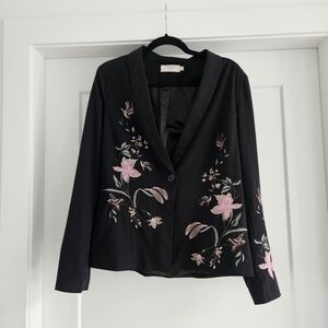 CREAM Esther Black Floral Embroidered Blazer